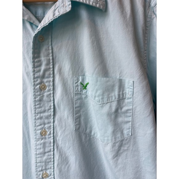 American Eagle Outfitters Mens Button Down Shirt Size M Light Blue Logo Preppy - Picture 7 of 8